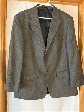 Claiborne Men’s 44S 100% Wool Brown Black Houndstooth  2 front button Sport Coat